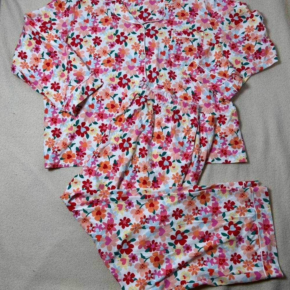 BED HEAD Pajamas Set Hearts and flowers‎  Women's 3X organic Cotton